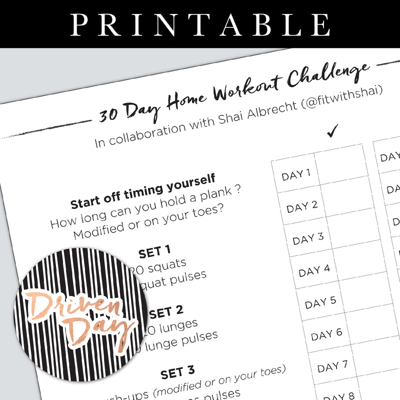 30 Day Home Workout Challenge Printable