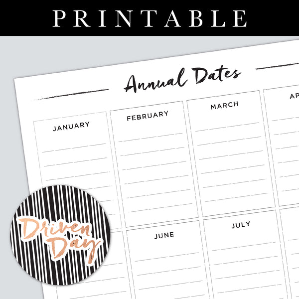 Annual Dates Printable