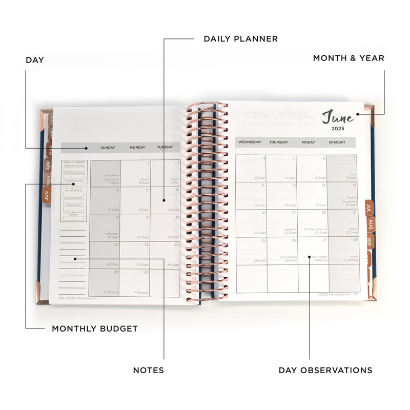 Driven Day Standard January 2025 Wire-bound Tweed Daily Planner- Achieve your Dreams  and Prioritize Your Day With Daily, Weekly, and Monthly Views.