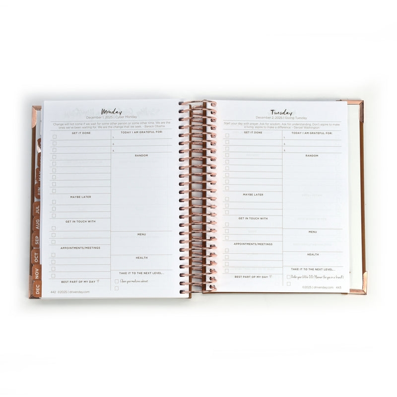 Driven Day Standard January 2025 Wire-bound Tweed Daily Planner- Achieve your Dreams  and Prioritize Your Day With Daily, Weekly, and Monthly Views.