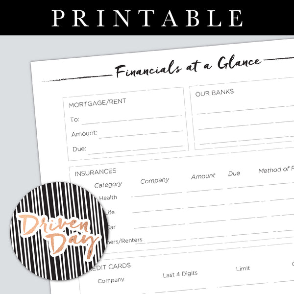 Financials at a Glance Printable