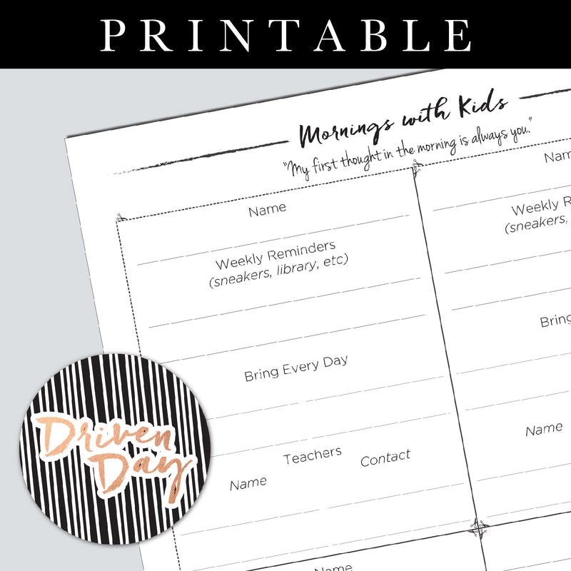 Mornings With The Kids Printable