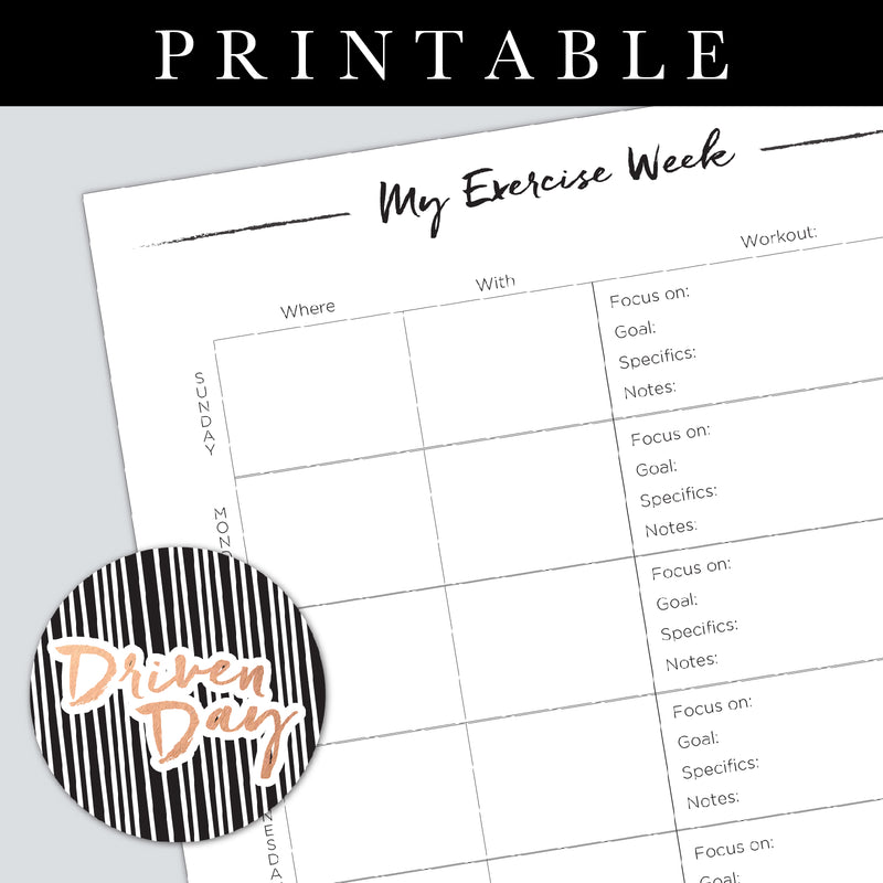 My Exercise Week Printable